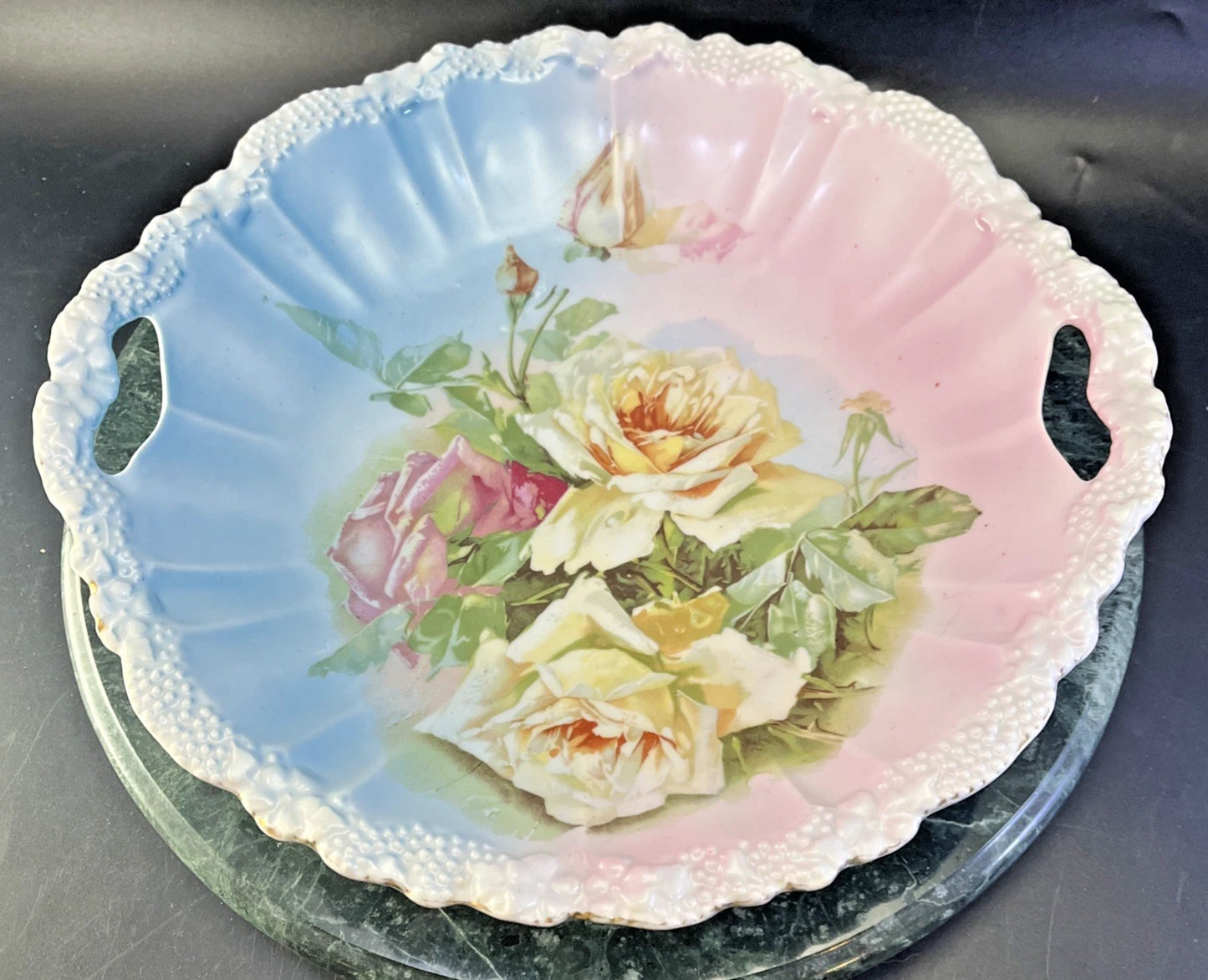 Antique Zeh Scherzer REGINA Bavarian Bowl with handles ROSES 1900s