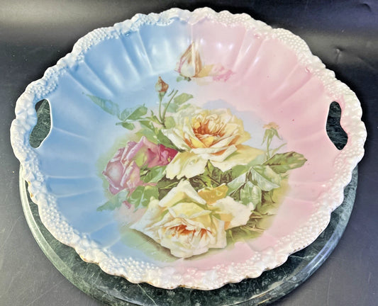 Antique Zeh Scherzer REGINA Bavarian Bowl with handles ROSES 1900s